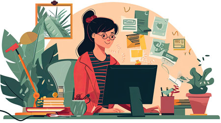 Illustration of a geek at workの素材