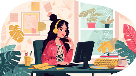 Illustration of a geek at workの素材