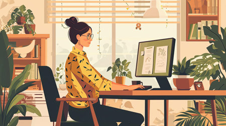 Illustration of a geek at workの素材