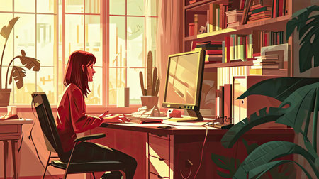 Illustration of a geek at workの素材