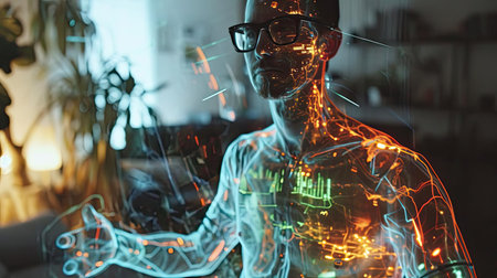 A man and a hologram of a manの素材