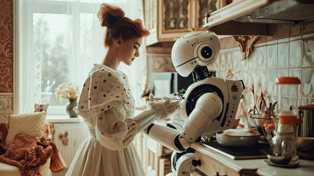Robot helper helps in the kitchenの素材