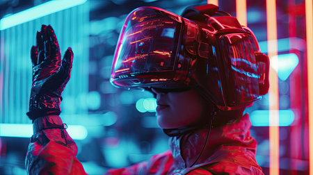 Man in virtual glasses in virtual realityの素材