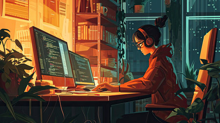 Illustration of a geek at workの素材