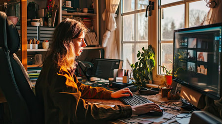 Illustration of a geek at workの素材