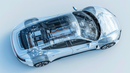Top view. Electric Car with Visible Chassisの素材
