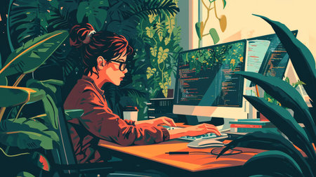 Illustration of a geek at workの素材