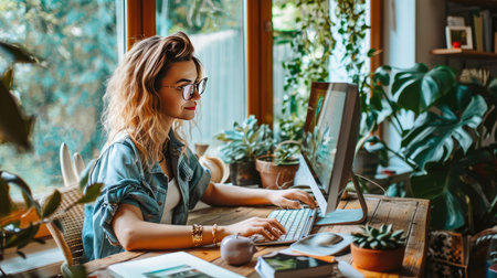 Illustration of a geek at workの素材