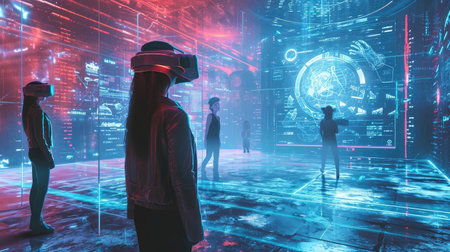 Man in virtual space. Luminous HUD Elementsの素材