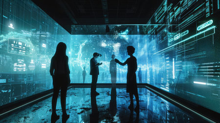 Man in virtual space. Luminous HUD Elementsの素材