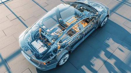 Top view. Electric Car with Visible Chassisの素材