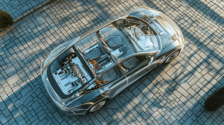 Top view. Electric Car with Visible Chassisの素材