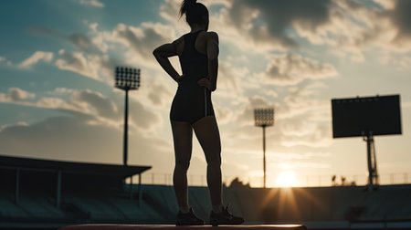 Athlete standing on the podium with an upset faceの素材