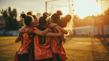 Groups of athletes rejoice at the victoryの素材