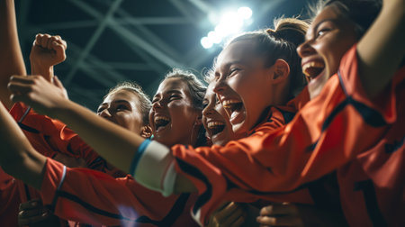 Groups of athletes rejoice at the victoryの素材