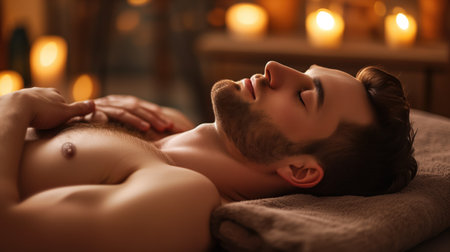 Man lying on massageの素材