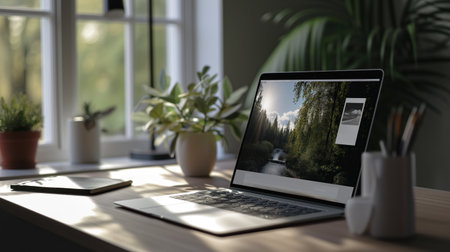 Laptop mockup on the tableの素材