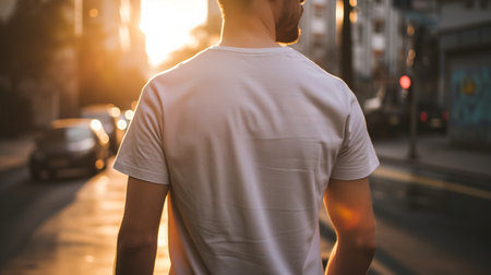 Branded t-shirt mockup on a personの素材