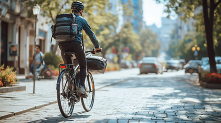Courier on a bicycle carrying goodsの素材