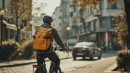 Courier on a bicycle carrying goodsの素材