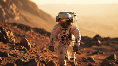Astronaut in a spacesuit on the surface of the planetの素材