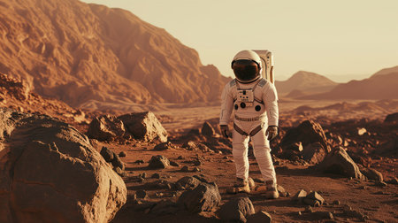 Astronaut in a spacesuit on the surface of the planetの素材