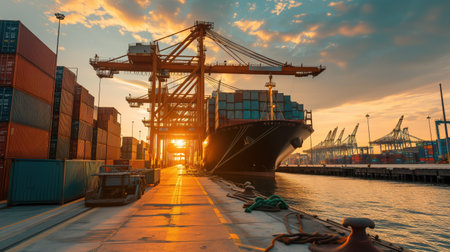 Sea container ship unloading in portの素材