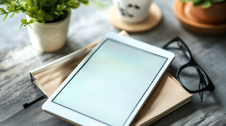 Tablet PC mockup on the tableの素材