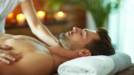 Man lying on massageの素材