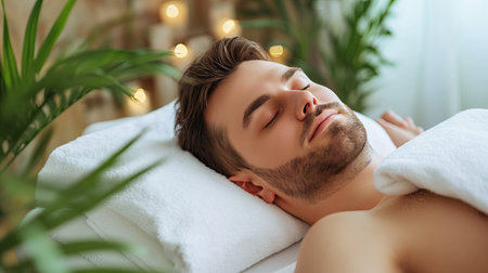 Man lying on massageの素材