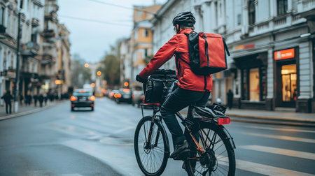 Courier on a bicycle carrying goodsの素材