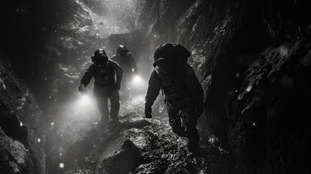 Miners in the mine go to workの素材