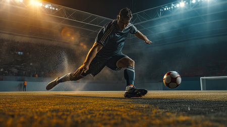 Soccer player playing football and feintingの素材