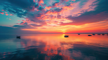 Beautiful sunset on the ocean shoreの素材