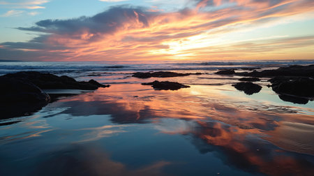 Beautiful sunset on the ocean shoreの素材