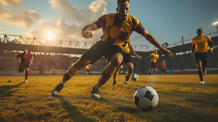 Soccer player playing football and feintingの素材