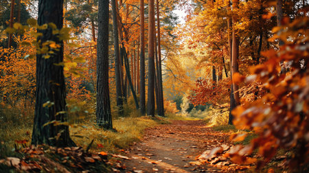 Beautiful autumn forest with red foliageの素材