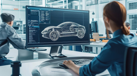 A group of car designers discuss the concept of a carの素材