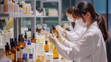 A worker chemist at his workplaceの素材