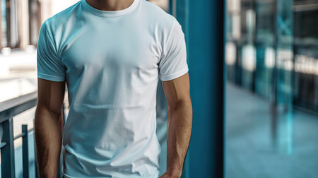 Branded t-shirt mockup on a personの素材