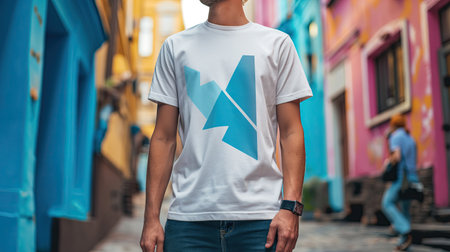 Branded t-shirt mockup on a personの素材