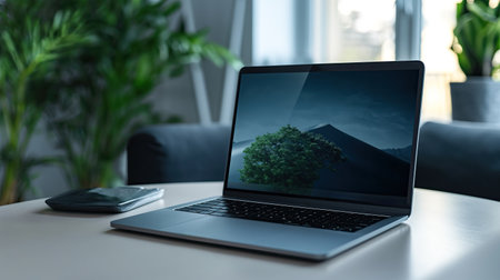 Laptop mockup on the tableの素材