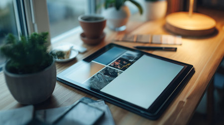Tablet PC mockup on the tableの素材