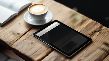 Tablet PC mockup on the tableの素材