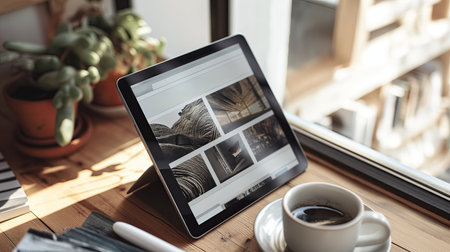 Tablet PC mockup on the tableの素材