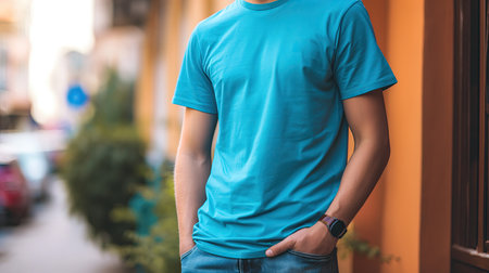 Branded t-shirt mockup on a personの素材