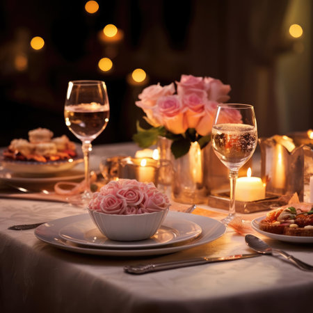 The table is set for the dinner of a couple in loveの素材