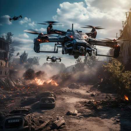 Swarm of FPV drones in combat attackの素材