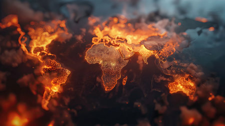 World map with explosions in places of armed conflictsの素材