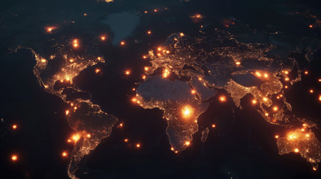 World map with explosions in places of armed conflictsの素材